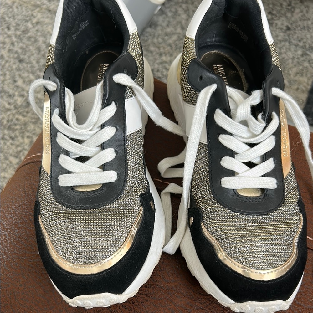 Michael Kors Metallic and Black Sneakers GENTLY WORN SIZE 8